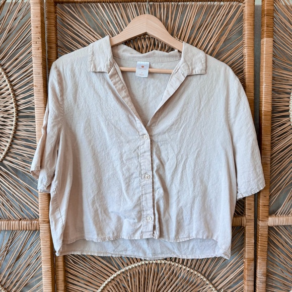 Shade & Shore Cream Boxy Short Sleeve Button Down Shirt SZ S Matching Shorts - Picture 1 of 5